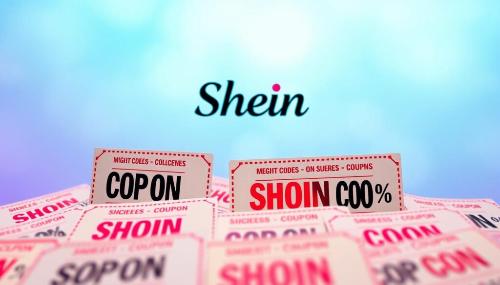 A visually striking image of Shein promo codes, captured with a wide-angle lens and soft, diffused lighting. The foreground showcases an array of vibrant, digitally-rendered coupon codes, their bold typography and colorful designs popping against a blurred, ethereal background. The middle ground features a stylized Shein logo, subtly incorporated into the scene. The background blends hues of blue and purple, evoking a sense of elegance and sophistication. The overall composition conveys the excitement and value of using Shein's promotional offers to elevate one's fashion choices.