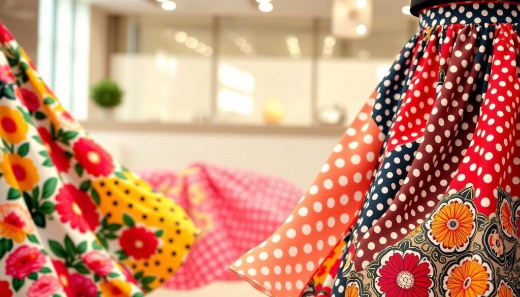 Vibrant SHEIN skirt prints, bursting with color and pattern. A captivating foreground showcases a variety of trendy designs - bold florals, playful polka dots, and eye-catching geometrics. The middle ground blends these textiles into a harmonious composition, while the background hints at a chic, fashion-forward setting. Soft, diffused lighting accentuates the luxurious fabrics, creating a sense of depth and dimension. An overall mood of modern, stylish elegance permeates the scene, inviting the viewer to imagine themselves adorned in these statement-making SHEIN skirts.